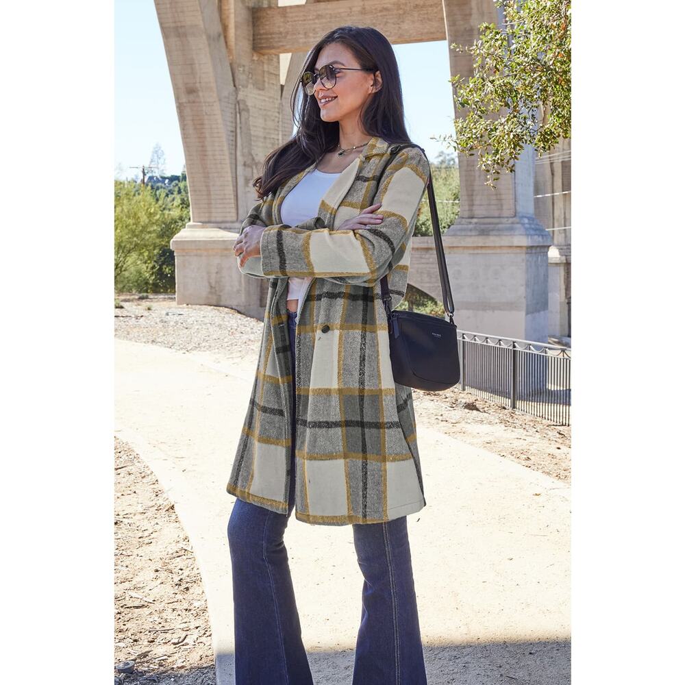 DOUBLE TAKE Plus Gray Plaid Button Up Jacket Pockets Fall NEW Misses